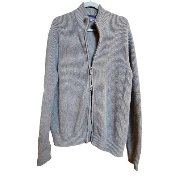 IZOD Men's Gray Long Sleeve Reversible Zipper Woven Cotton Knit Sweater Cardigan - Picture 7 of 10